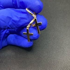 Cross Earrings Gold Huggie Hoop Dangle Drop